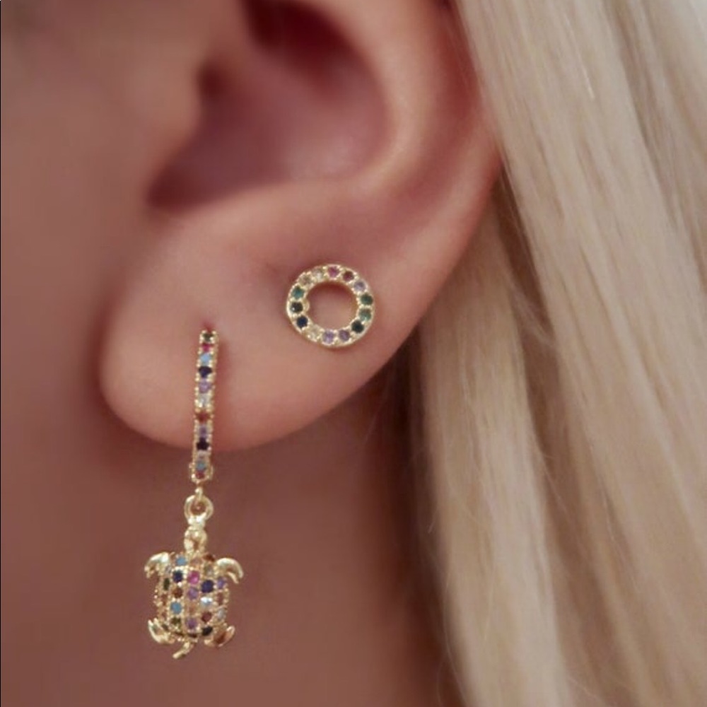 Turtle Hoop Rainbow Earrings 18K Gold Plated